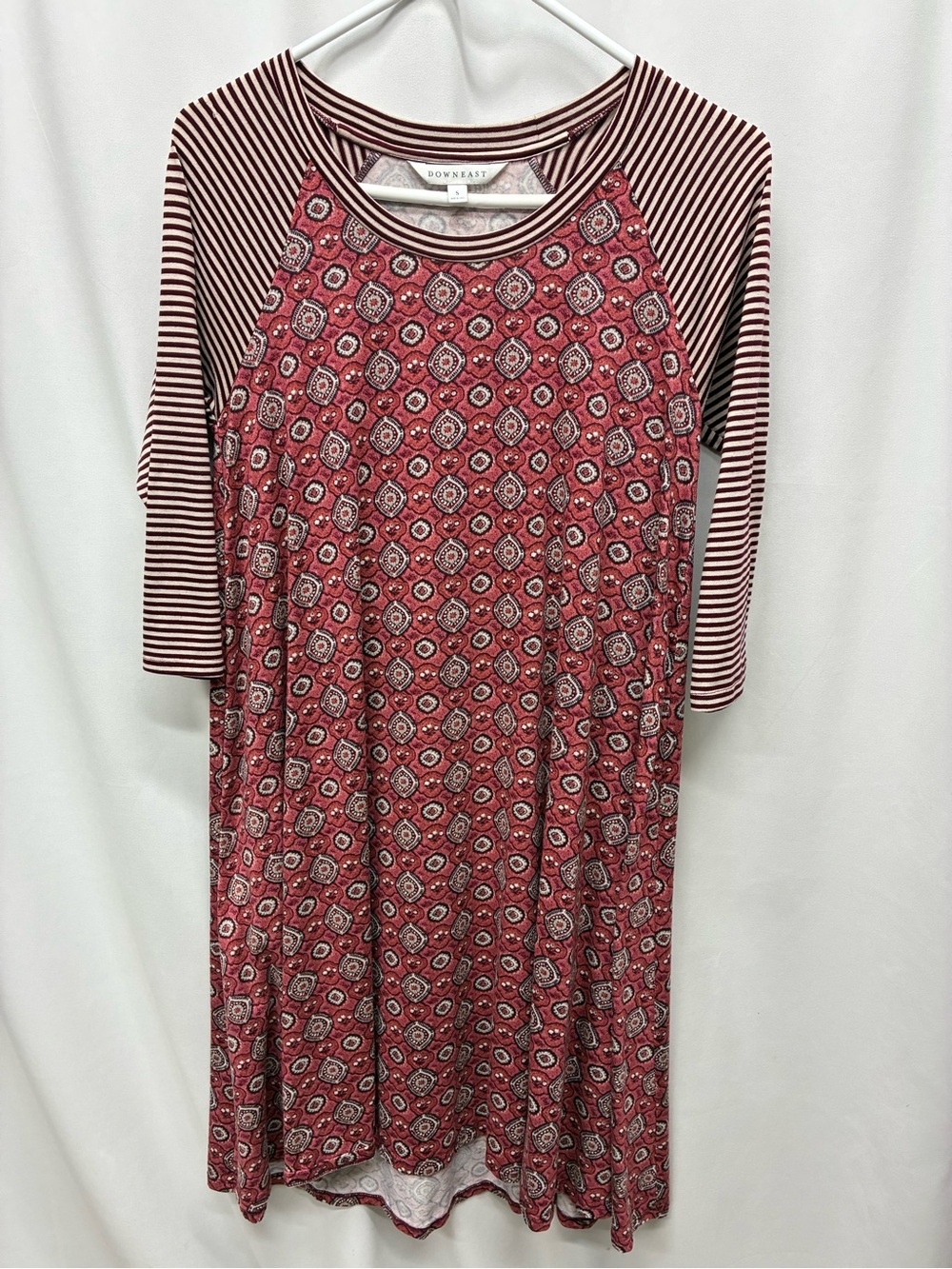Downeast dress womens small raglan sleeves striped geometric design mixed print